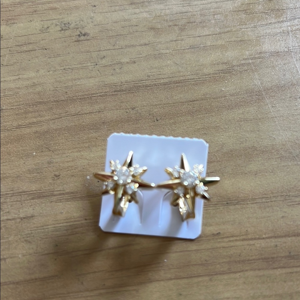 Gold Starburst Earrings with Pearl Accents